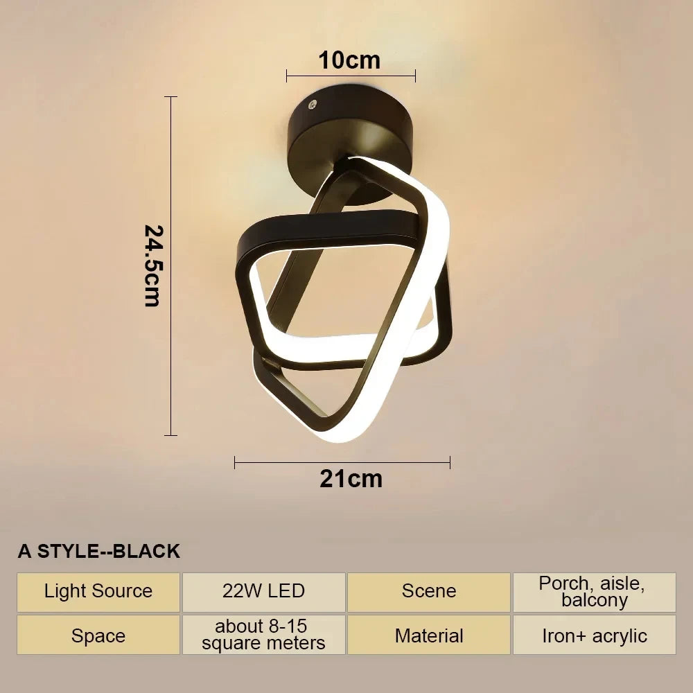 Lampe LED moderne minimaliste blanc noir acrylique fer métal plafonnier éclairage quotidien flux lumineux
