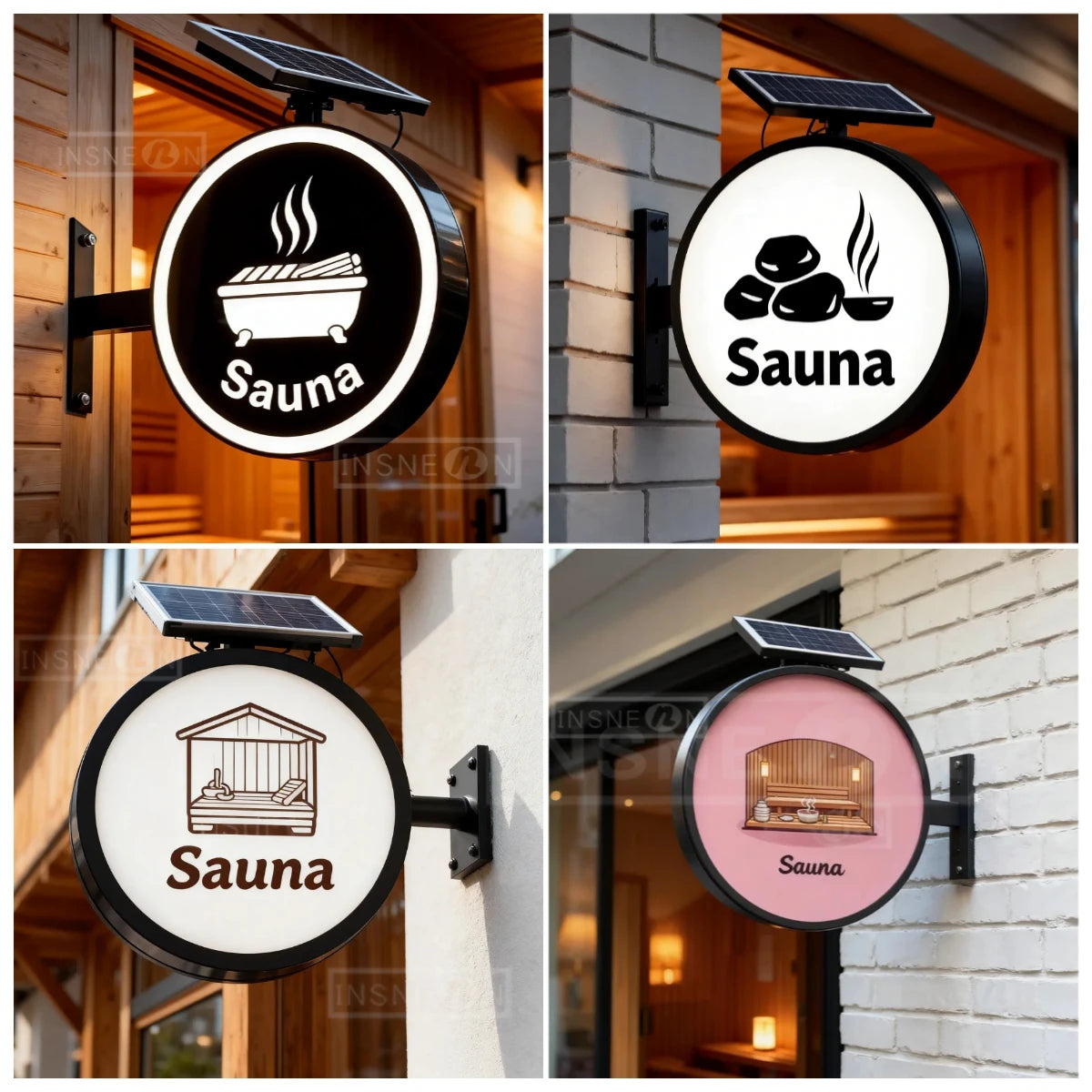panneau lumineux publicitaire double face led logo personnalisé moderne blanc noir rose marron