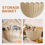 panier rangement tressé bambou beige clair fixé mur traditionnel farmhouse boho