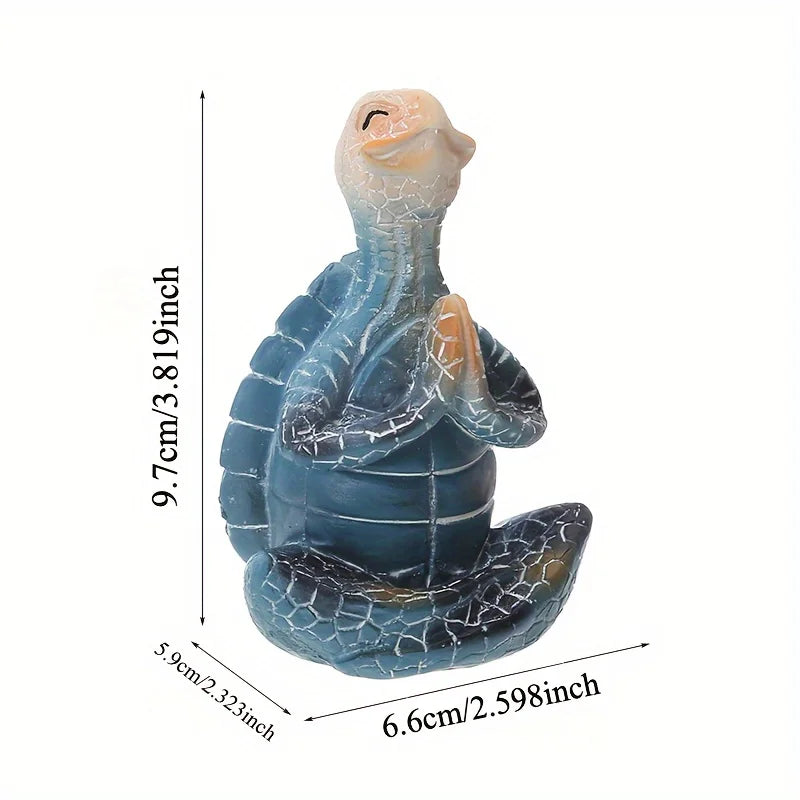 statue tortue méditation résine bleu turquoise aspect craquelé motifs géométriques zen spirituel
