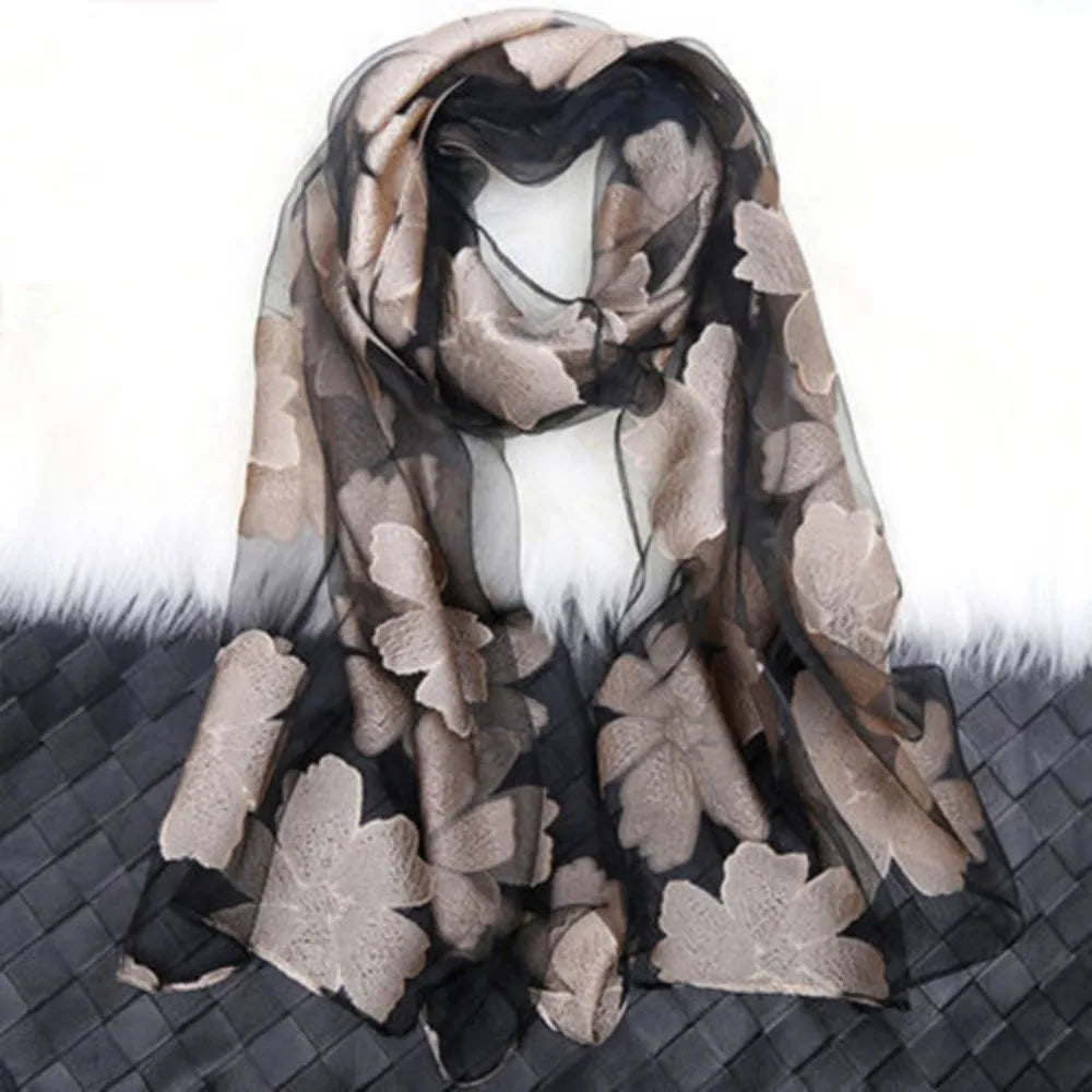 écharpe fleur printemps été femme extérieure polyester longue mode feuilles transparente