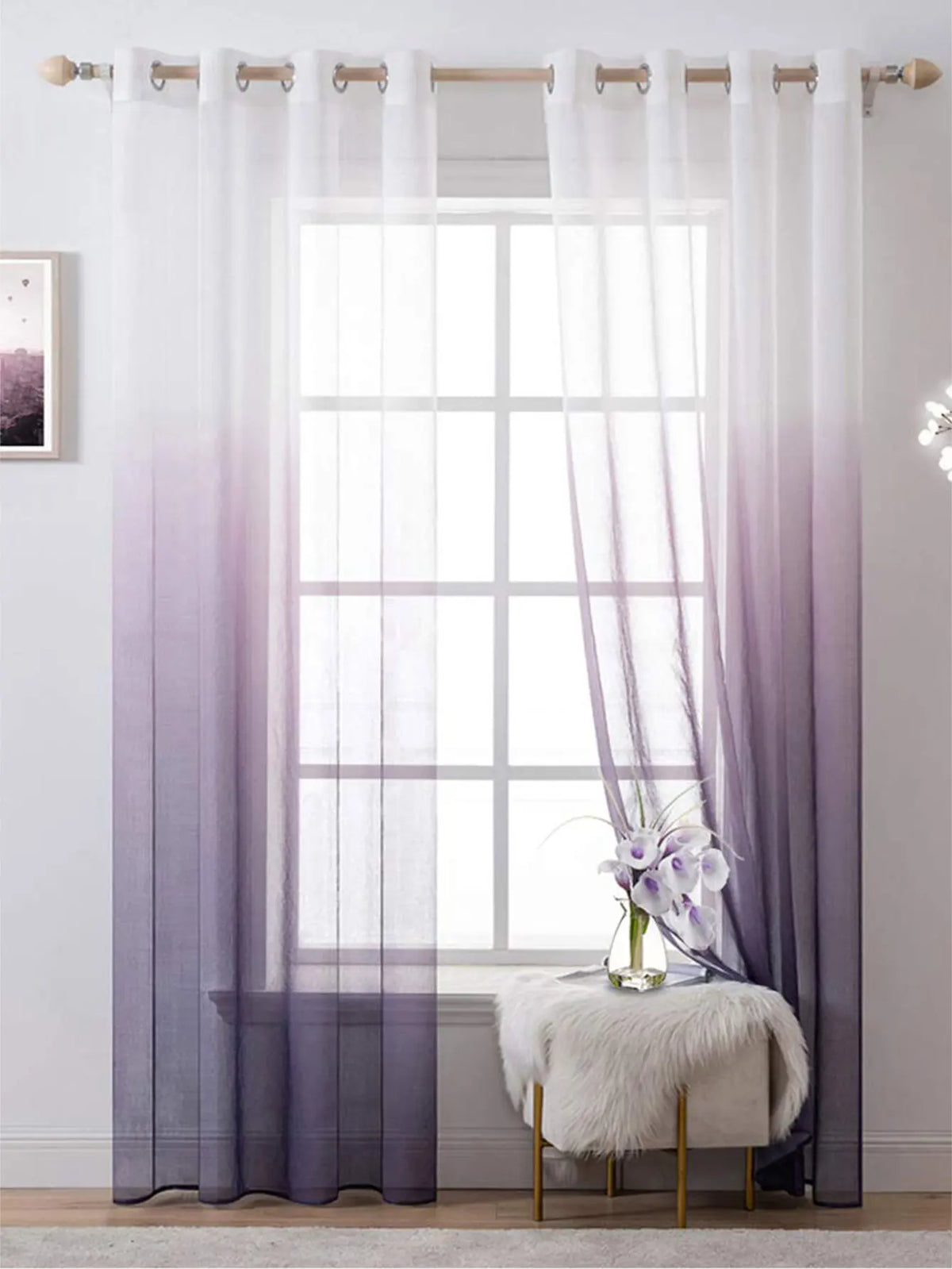 rideau violet blanc polyester moderne transparent chambre salonhôtel