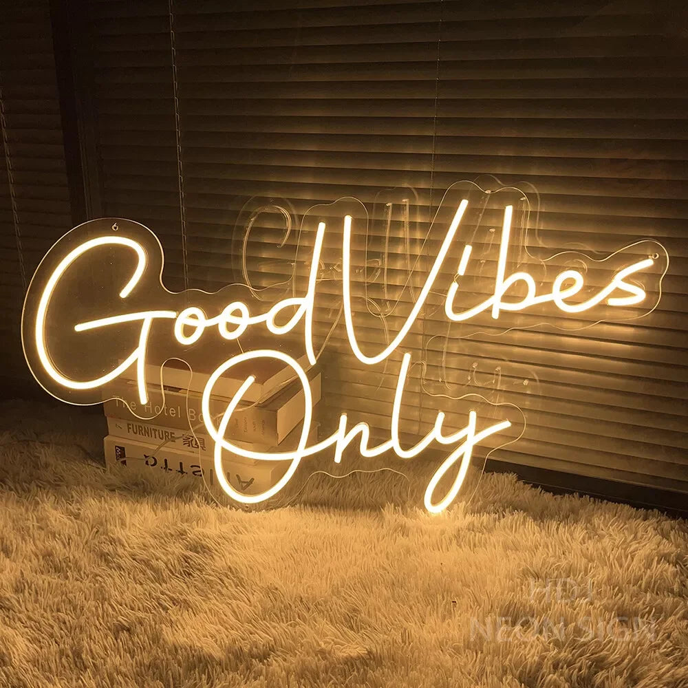 néon lumineux Good Vibes Only moderne rose bleu texte cœur réglable USB chambre coucher