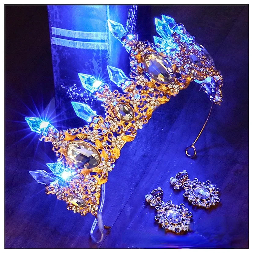 couronne baroque ornements diamants boucles oreilles cristaux multicolores occasion fête mariage anniversaire
