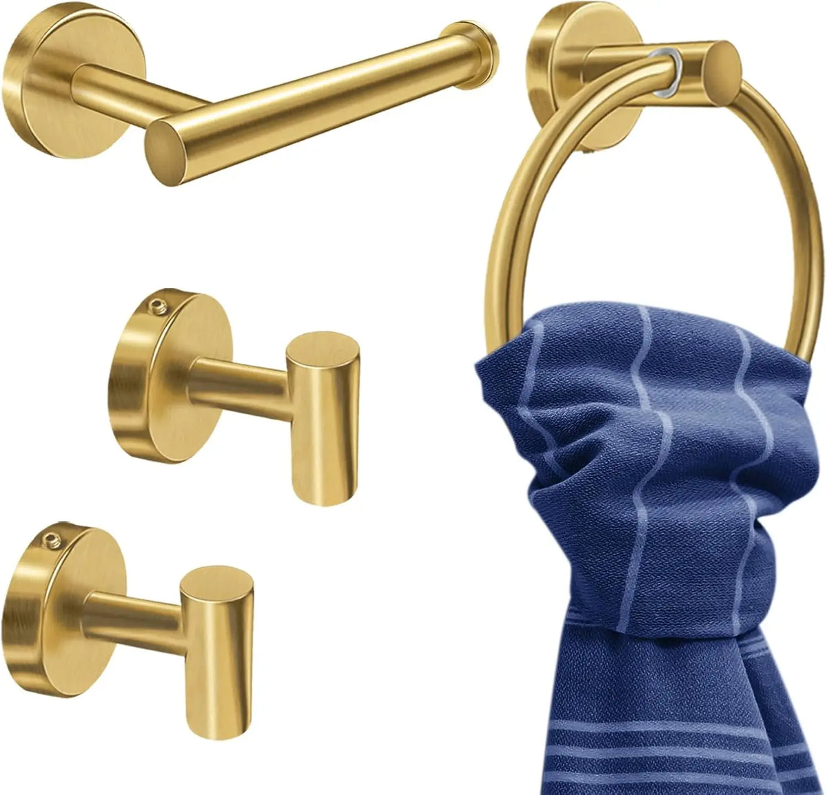 ensemble moderne salle bain accroches serviettes porte rouleaux papier toilette anneau hooks or brossé