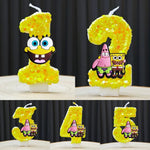 bougies forme chiffres spongebob patrick star anniversaire enfant decoration theme cartoon jaune orange blanc
