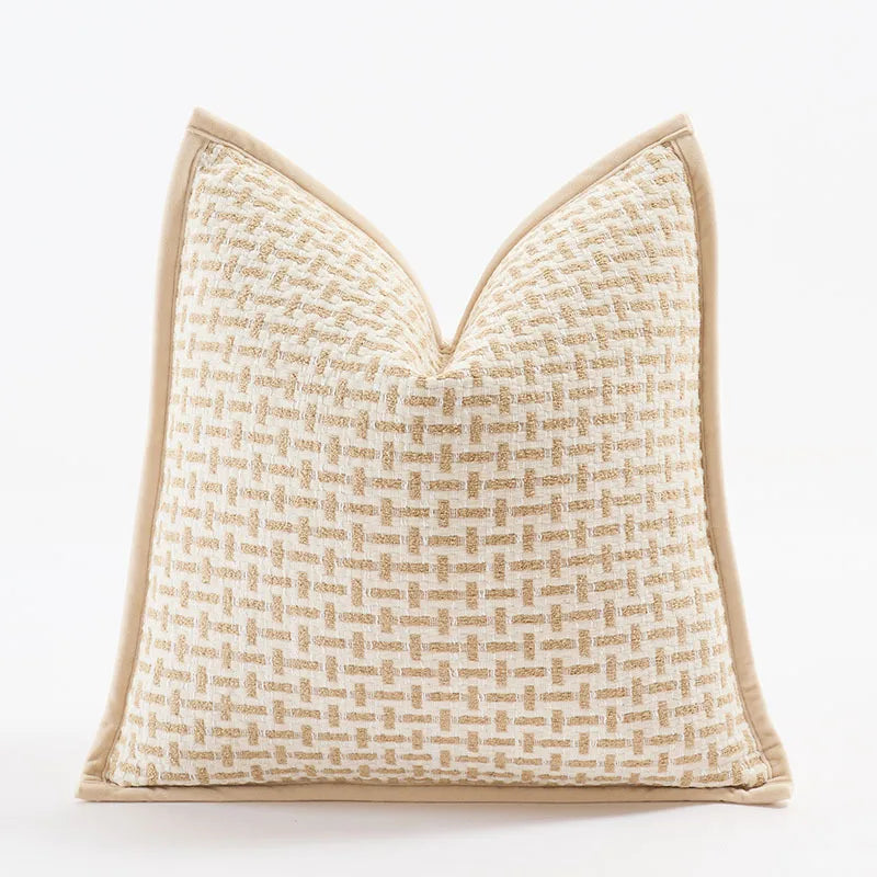 housse coussin carré polyester géométrique moderne beige clair foncé suspension Jacquard décoration maison commerciale