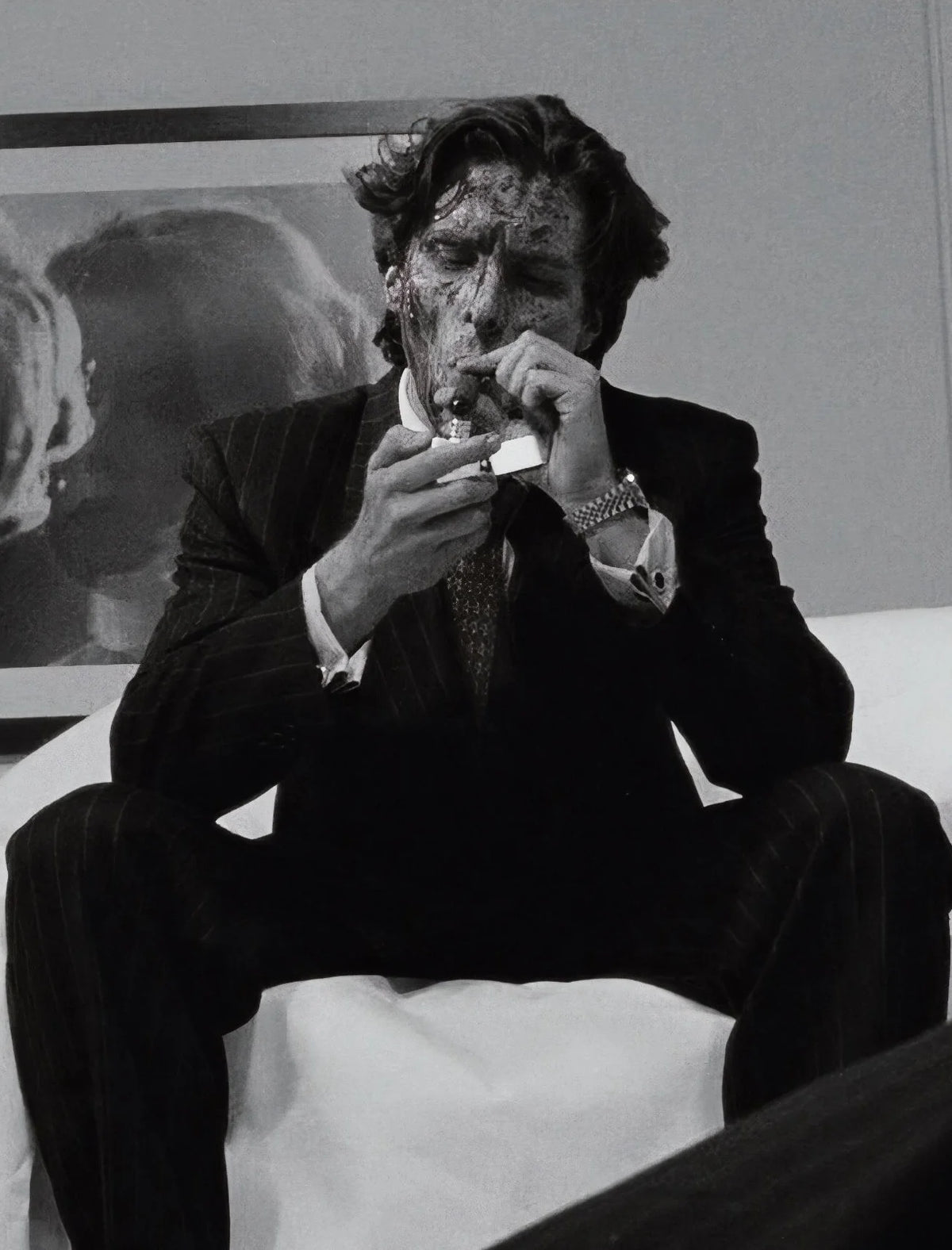 affiche film noir blanc Patrick Bateman peinture toile aquarelle decoration salon americain retro nostalgie