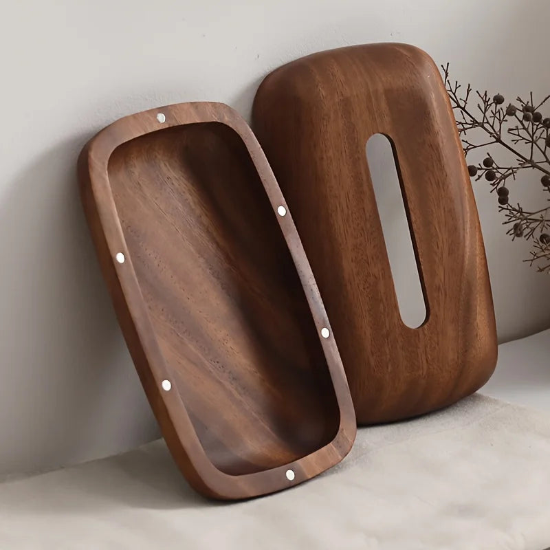 boîte mouchoirs bois marron grain naturel classique salon salle bain minimaliste couvercle amovible
