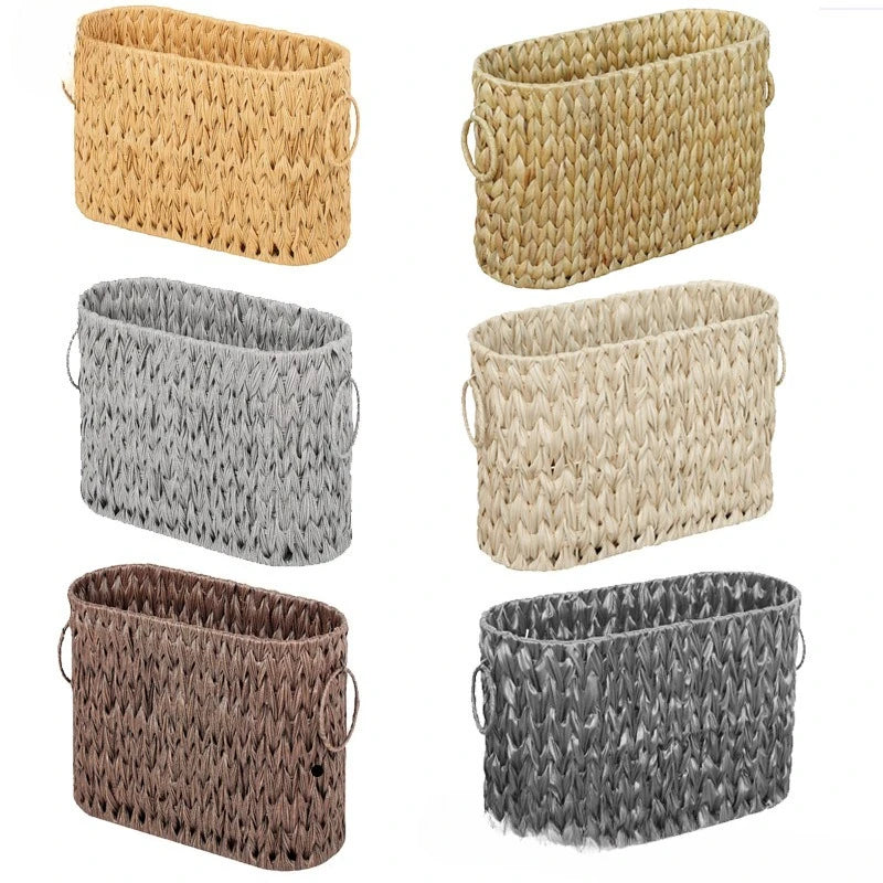 panier rangement tressé plastique respectueux environnement couleur marron clair rustique bohème dimensions 40cm 16.5cm