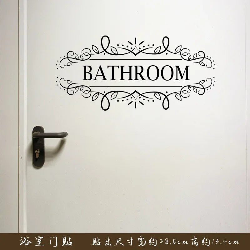 autocollants mural ornements floraux texte bathroom toilet adhésif classique vintage chambre salle bains porte