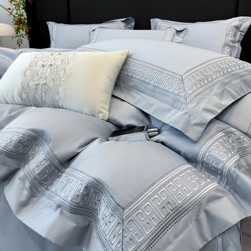 ensemble literie blanc brodé élégant 100 coton king queen size