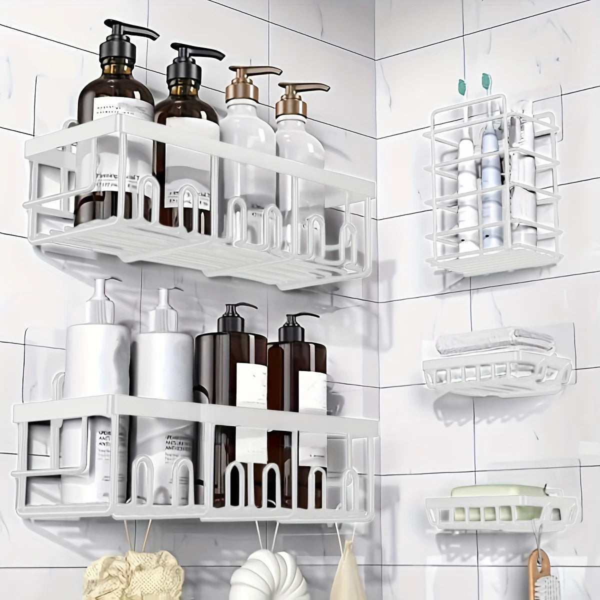 étagères murales adhésives acier inoxydable niveaux rangement moderne salle bain noir sans perçage