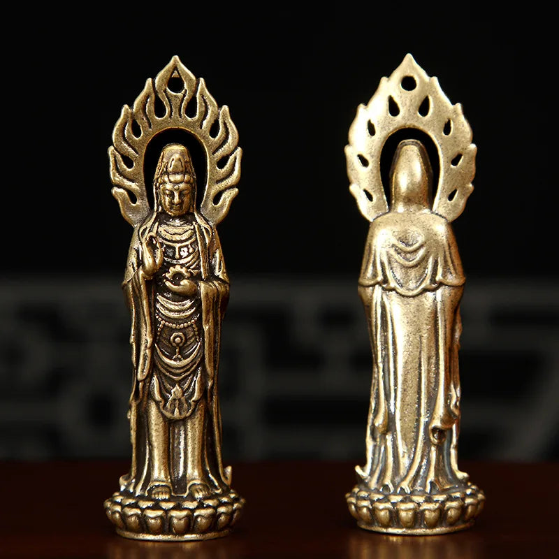 statue religieuse dorée détaillée motif traditionnel classique base fleur lotus