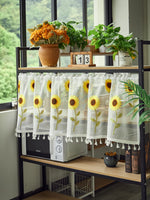 rideau blanc tournesols brodés feuilles vertes franges fenêtre japonais coréen translucide