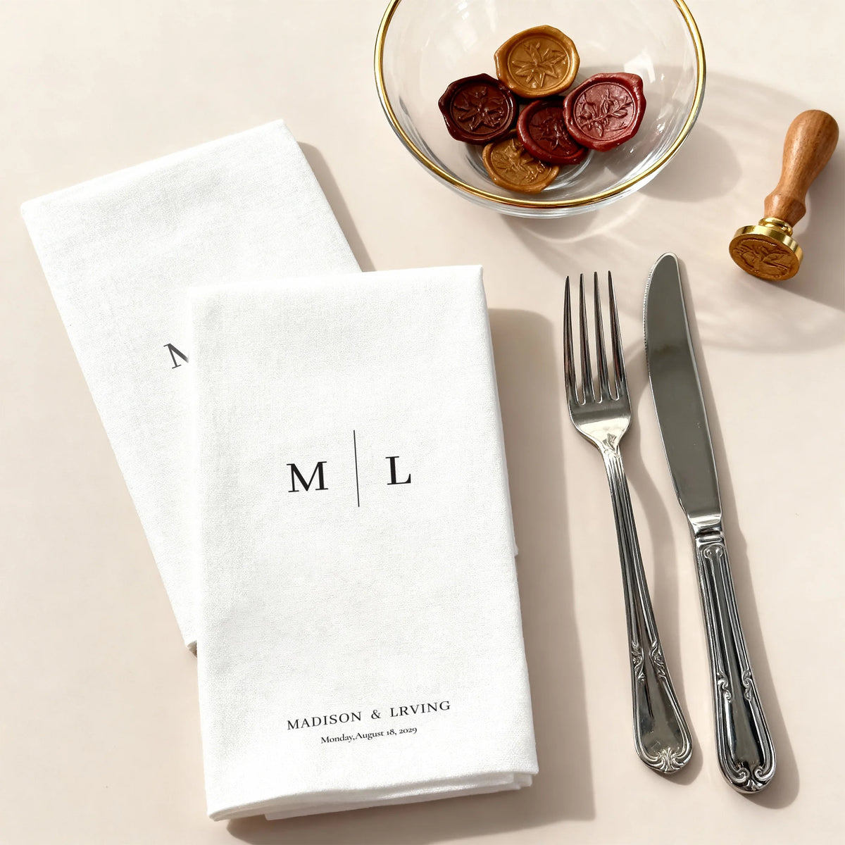 serviettes table personnalisables blanc monogramme minimaliste mariage réception 15pcs 25pcs 50pcs 75pcs 100pcs