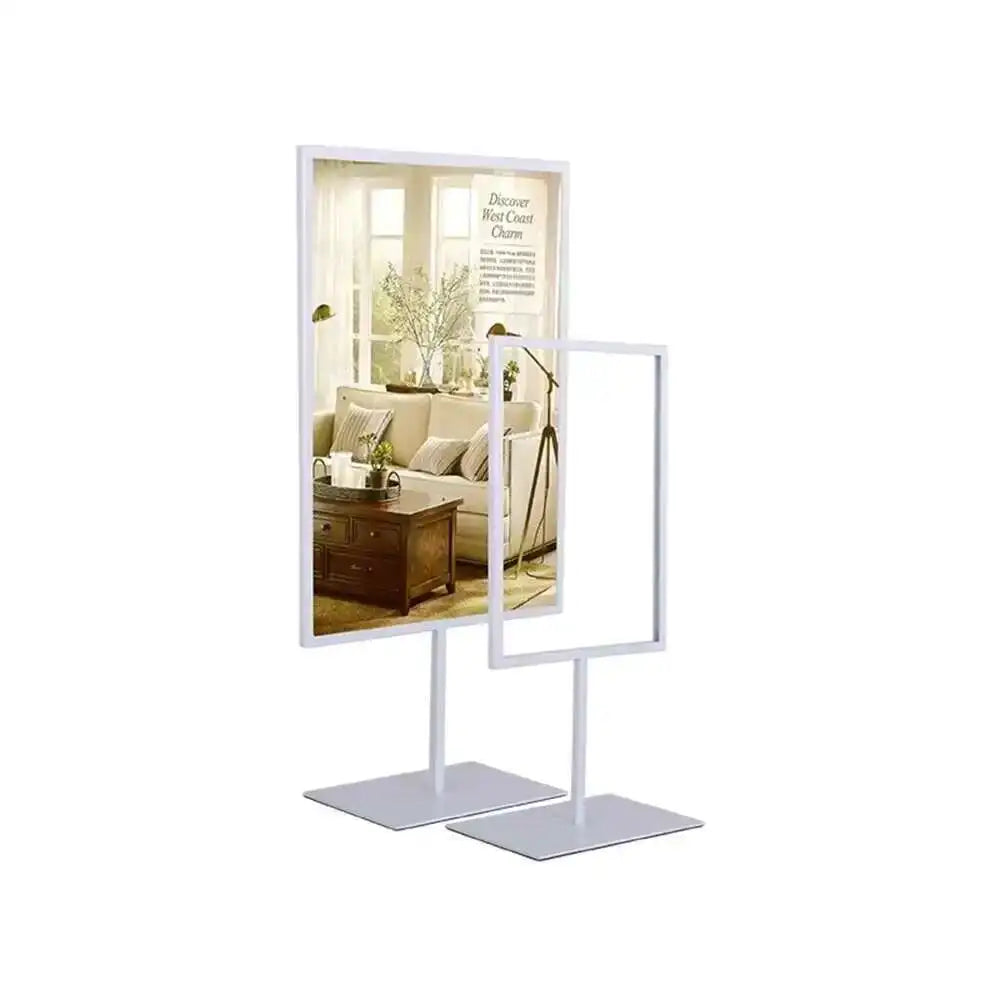 affichage publicitaire double face porte affiche A4 noir blanc moderne pied fixe cadre