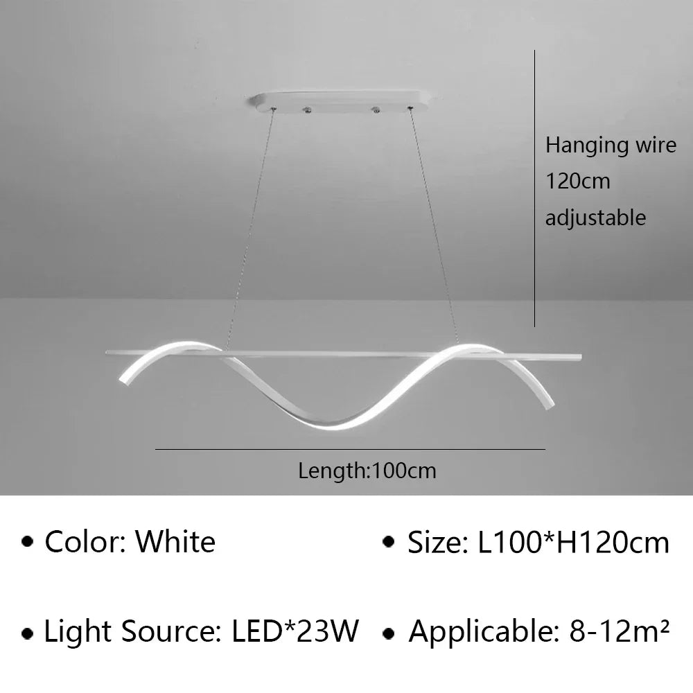 suspension lumineuse moderne ondulé noir blanc fixations chaines