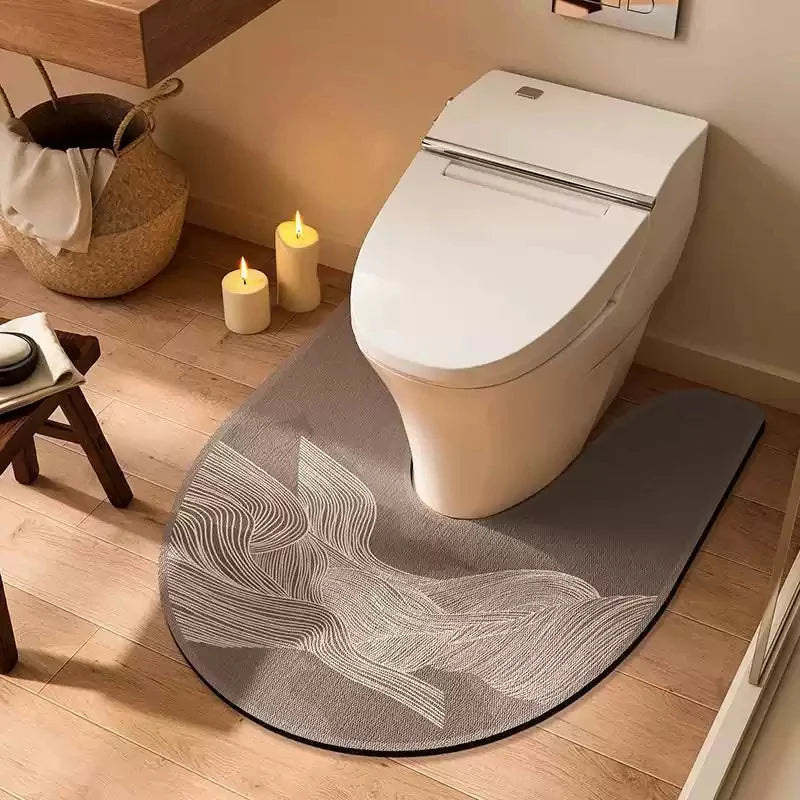 tapis toilette moderne gris beige noir motifs géométriques anti dérapant rapide absorbant