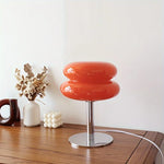lampe table led deux globes superposés base chromée rétro couleur orange rose jaune