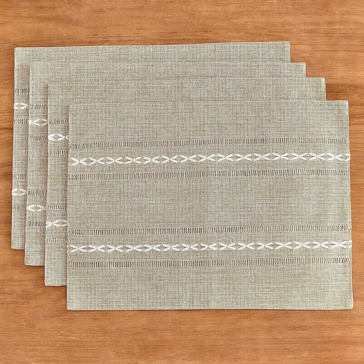 serviettes table moderne rustique beige clair rayures blanches motifs géométriques respectueux environnement setSize30x50cm setSizeCoffee