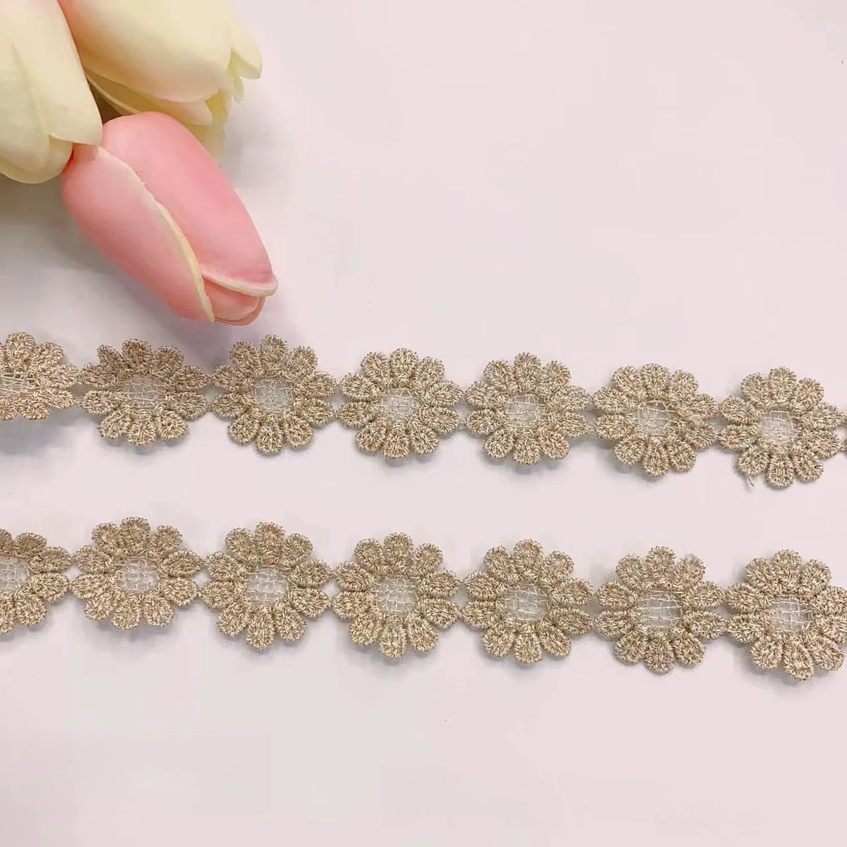 ruban dentelle fleurs nœuds brodé polyester occasion partie tricot couture DIY yards beigeclair