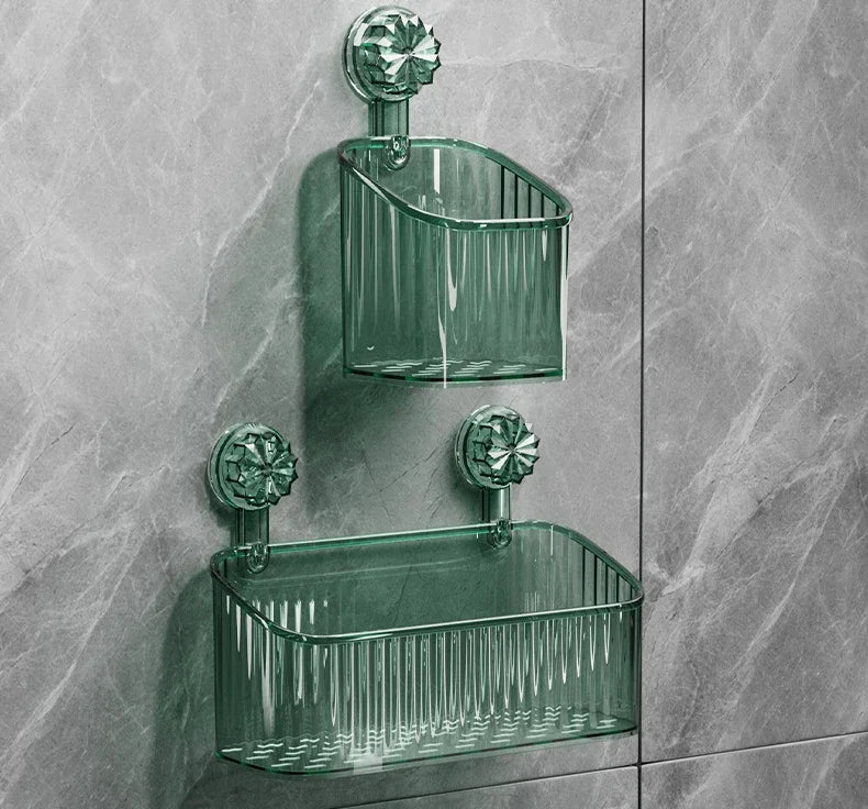 panier rangement mural transparent rayures moderne fixation suction cosmétiques flacons toilette