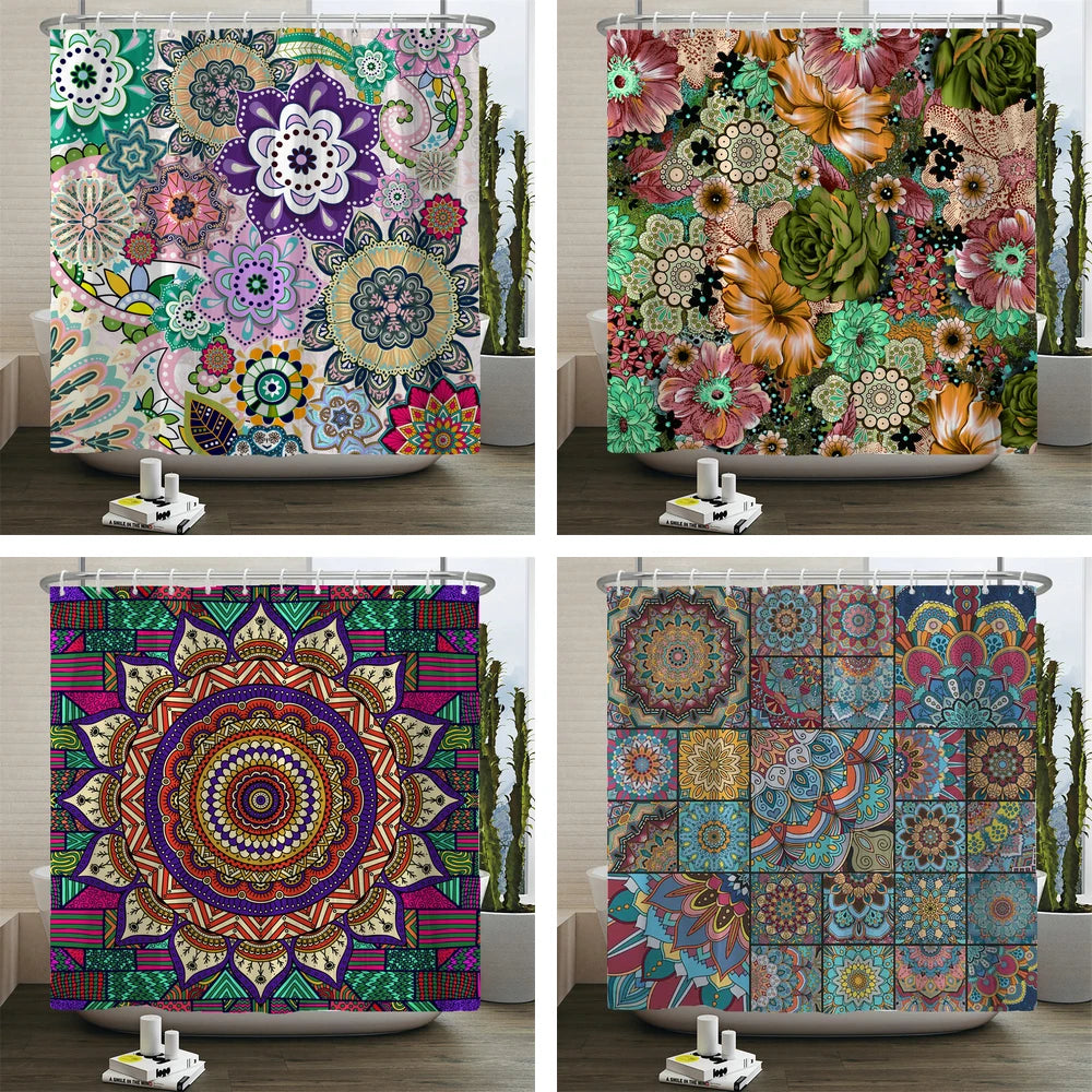 rideau douche boho multicolore fleurs mandalas geometrique opaque polyester respectueux environnement