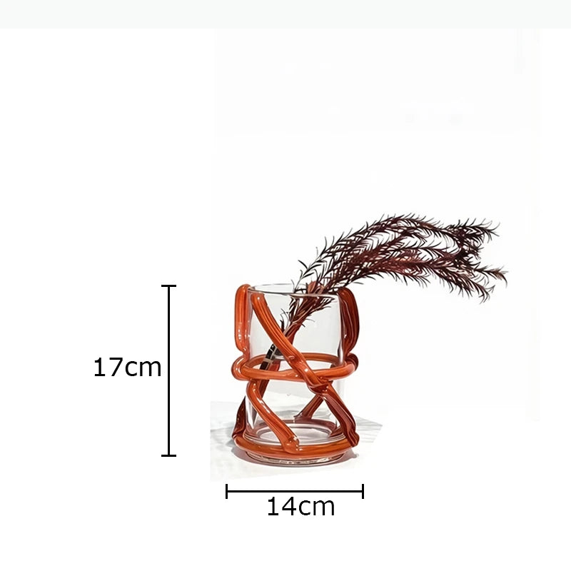 vase moderne transparent tiges entrelacées orange sans fleur