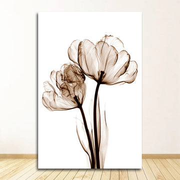tableau toile art fleurs abstraites moderne cadre doré décoration murale salon beige blanc