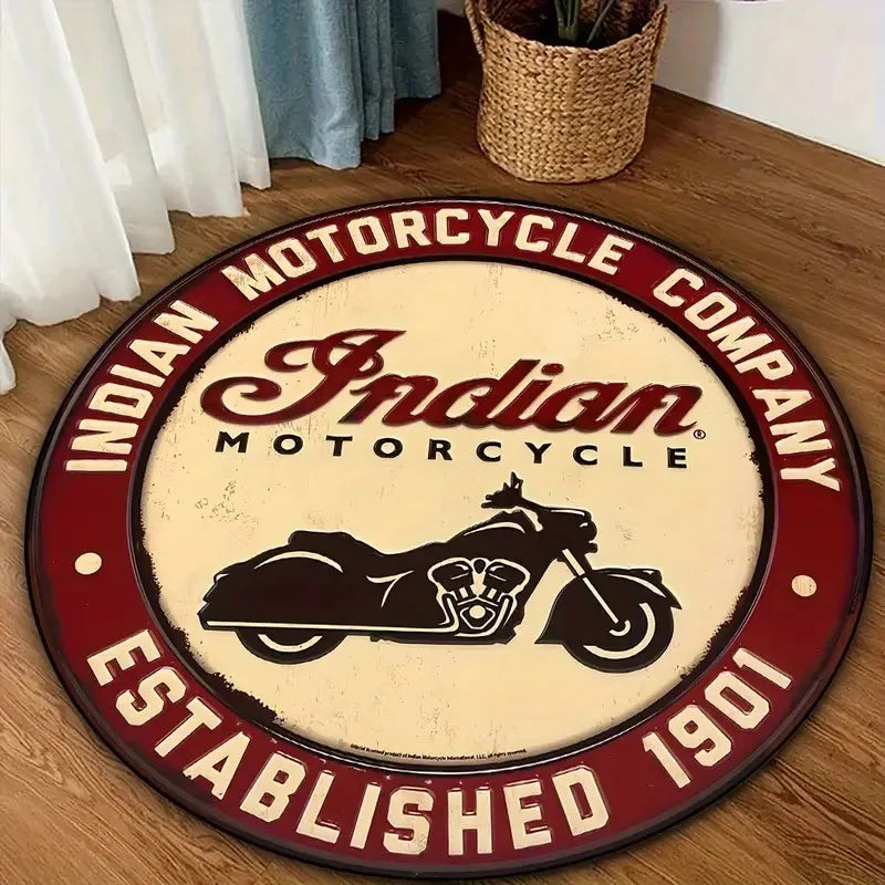 tapis rond vintage illustration moto texte indian motorcycle pirate captainmorgan salon chambre