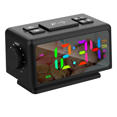 horloge numérique moderne écran led noir blanc charge usb radio fm snooze