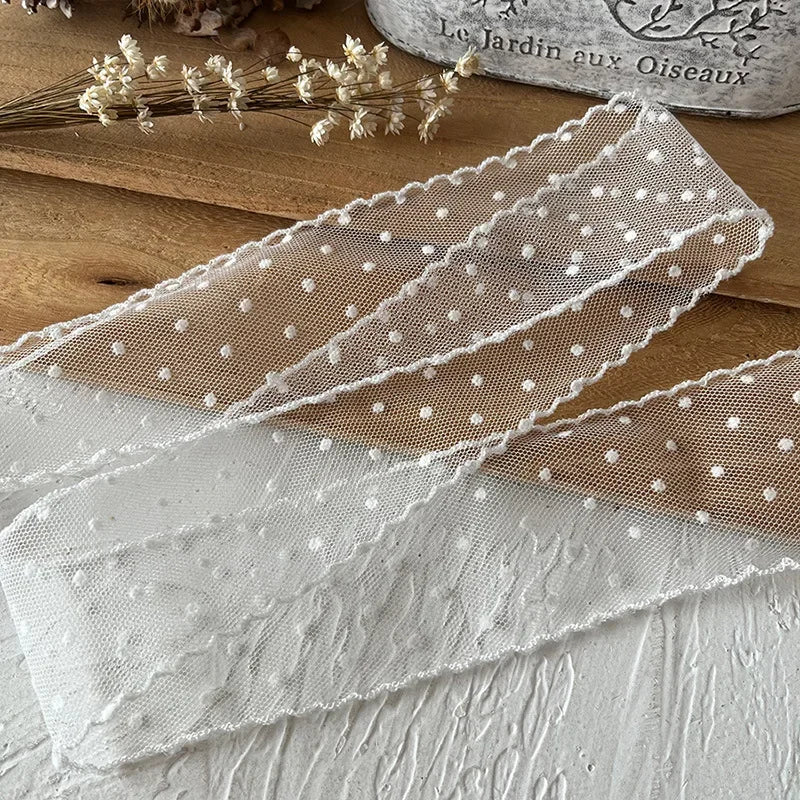 ruban dentelle points noir blanc bordure dentelée transparent décoratif couture bouquets emballage cadeau