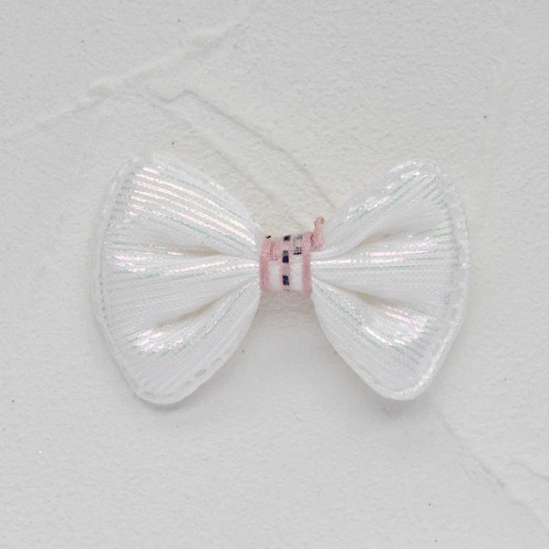 rubans forme noeud rayés pailletés blanc rose clips pinces décoration enfantine opaques nylon pack