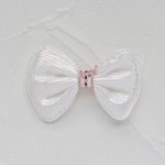 rubans forme noeud rayés pailletés blanc rose clips pinces décoration enfantine opaques nylon pack