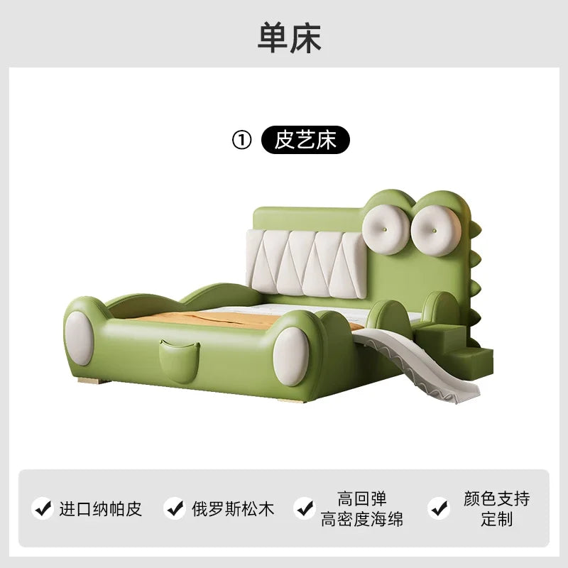 lit enfant vert clair simili cuir crocodile contemporain table chevet tapis jouets bois chambre