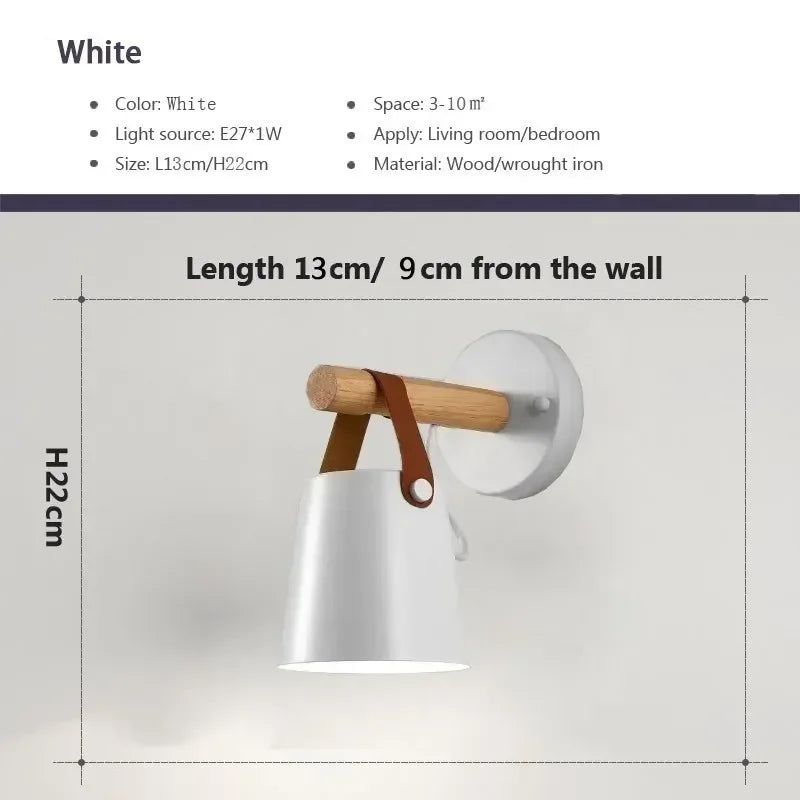 lampe murale moderne minimaliste bois blanc conique abatjour simili cuir noir suspension chambre salon