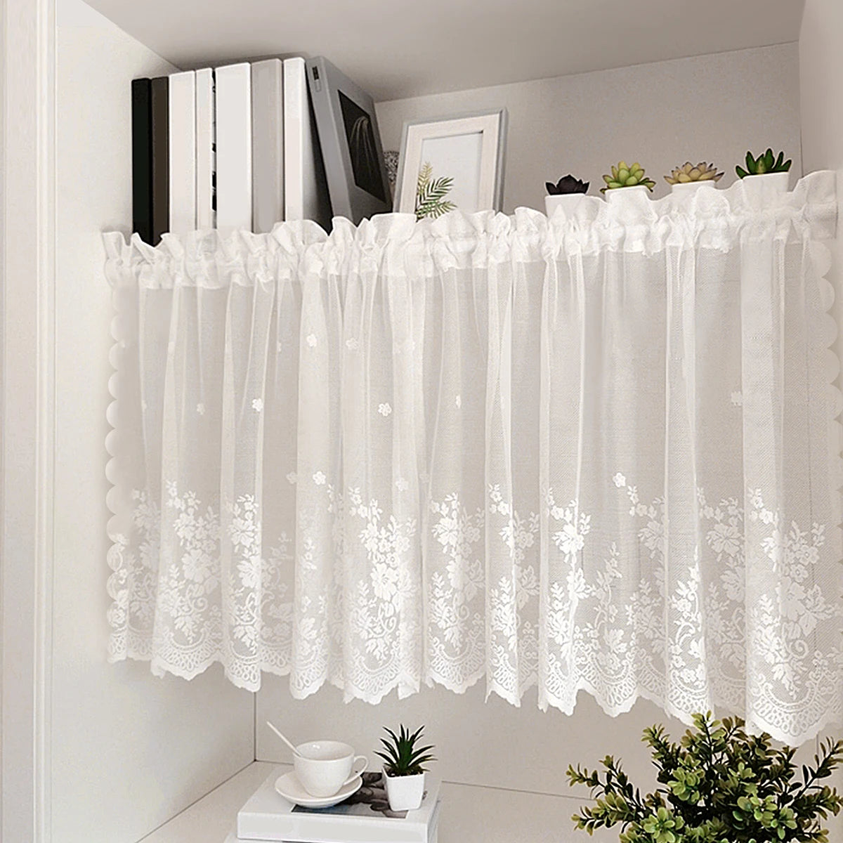 rideau blanc transparent brodé fleurs classique polyester fenêtre 100 45cm 145 45cm 145 60cm