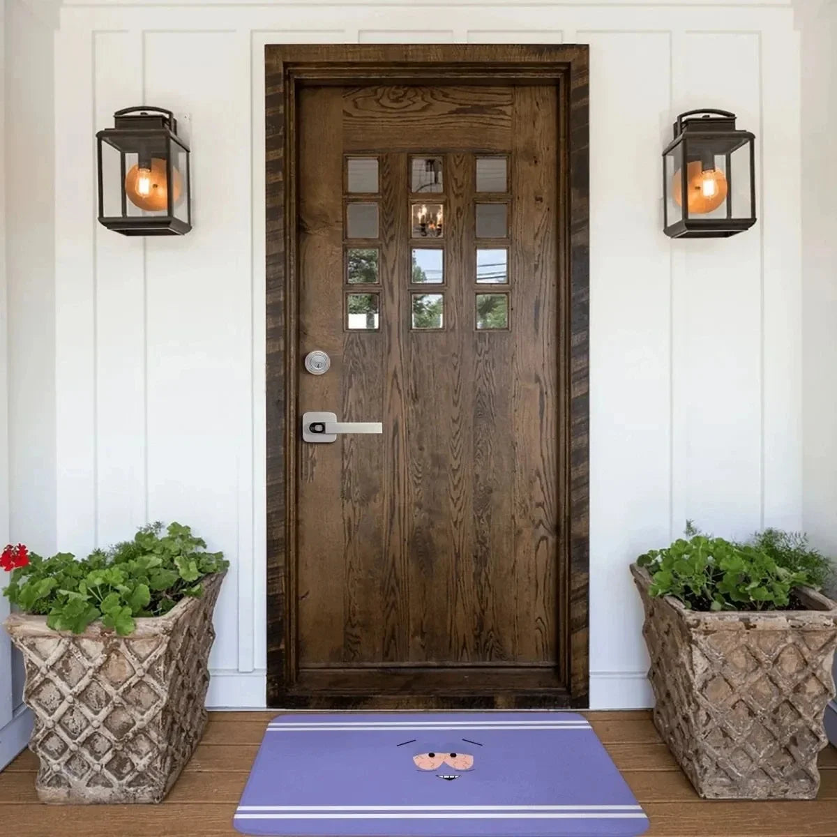 tapis violet clair visage animé moderne feutre daim salle bain chambre décoratif