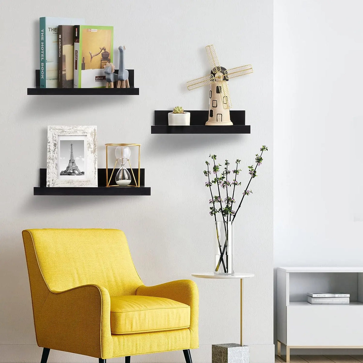 étagère murale moderne alliage aluminium noir livres plantes décoration salle bain