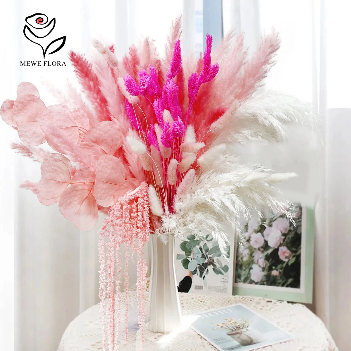 décoration intérieure bouquets fleurs séchées naturelles rose romantique anniversaire mariage