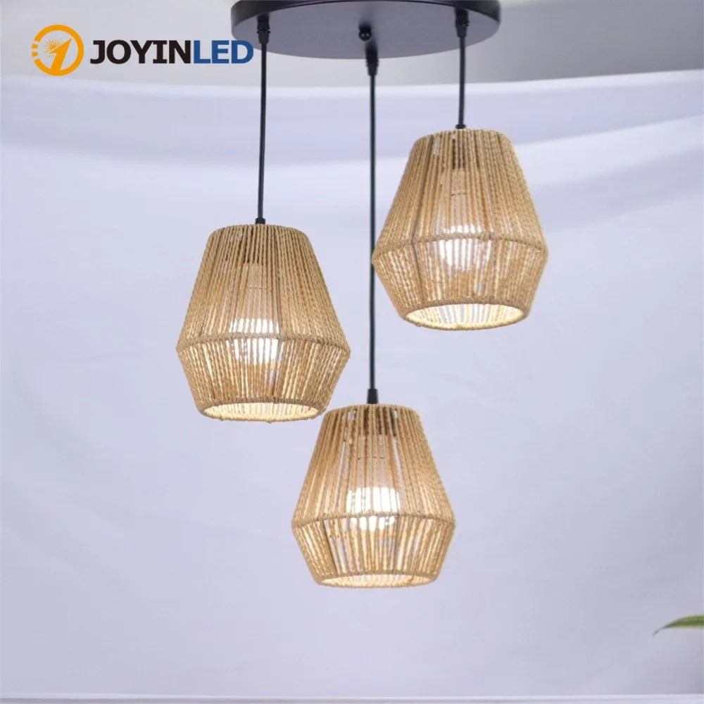 lampe suspendue moderne tissée rotin naturelle cuisine éclairage quotidien interrupteur bouton 3000K 6000K opacité