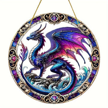 vitrail mural dragon décoratif acrylique rond multicolore art nouveau suspension murale chambre enfant
