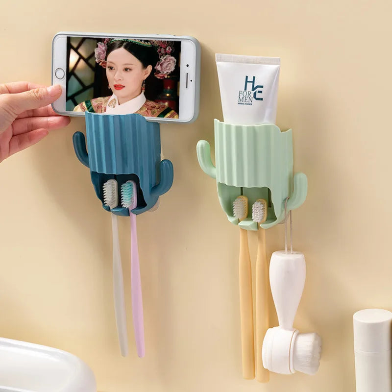 porte brosse dents gel dentifrice cactus moderne adhésif bleu vert rose blanc salle bain