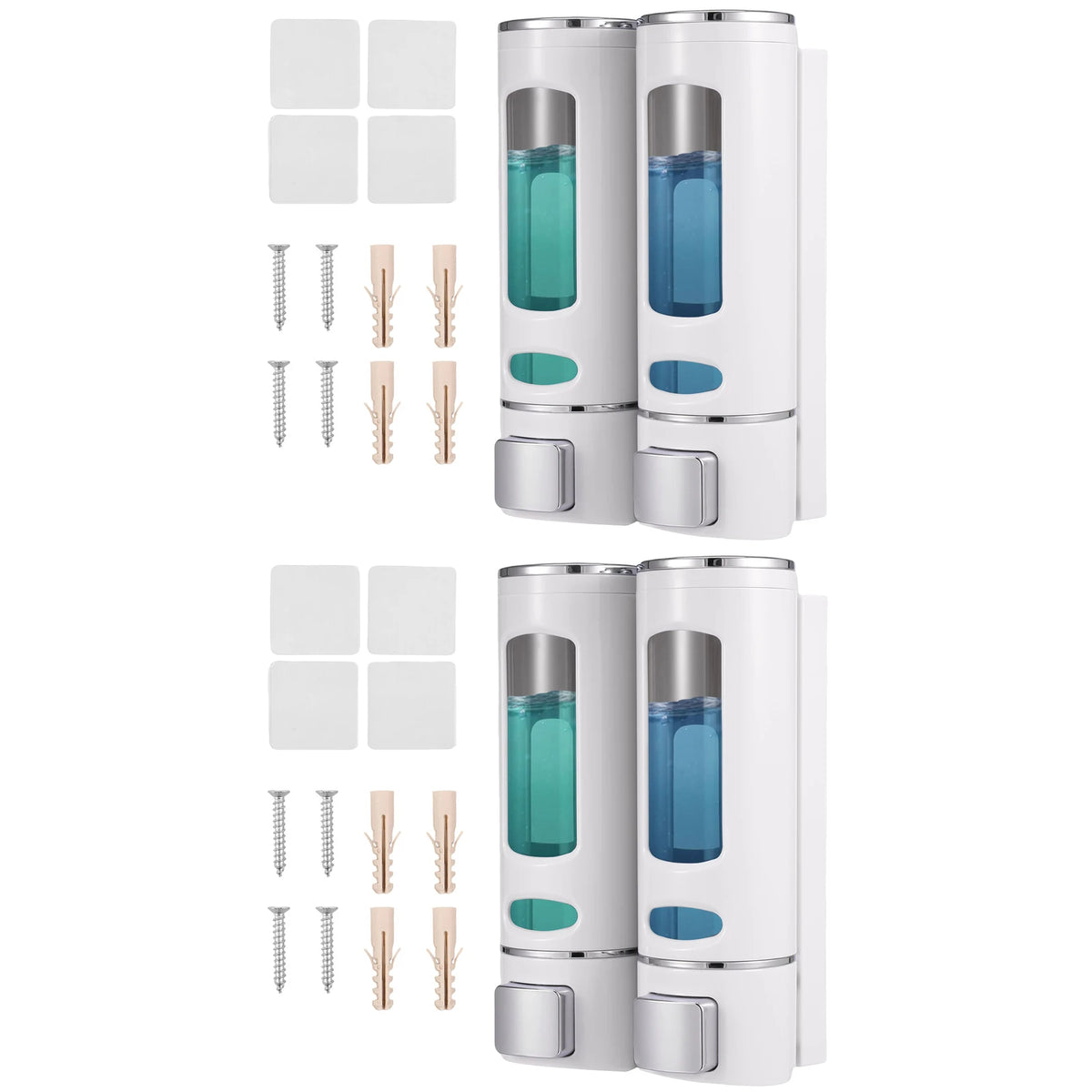 distributeur savon liquide moderne blanc gris bleu vert transparent vis fixations salle bain