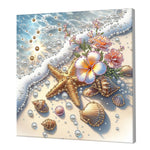 tableau décoratif fleurs coquillages art floral brillant rose violet bleu vert blanc moderne adultes