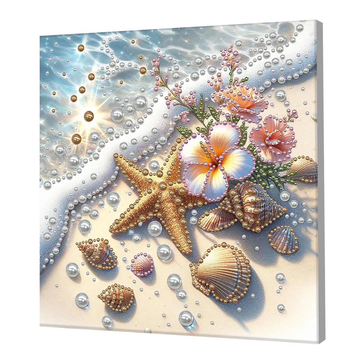 tableau décoratif fleurs coquillages art floral brillant rose violet bleu vert blanc moderne adultes