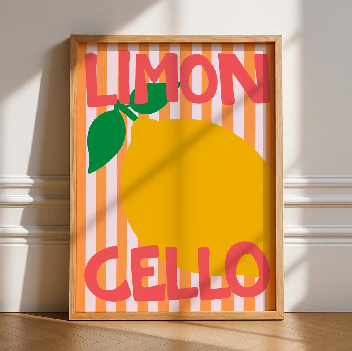 affiche pop art citron stylisé rayures horizontales couleur or verte chambre salon sans cadre