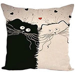 taie d'oreiller lin motif chats noir blanc moderne 45x45cm fixée