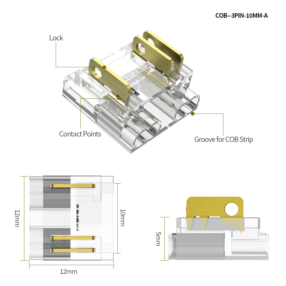 rubans led cob connecteurs clips transparents jaune rouge moderne technologique câbles 24v certifiés cee
